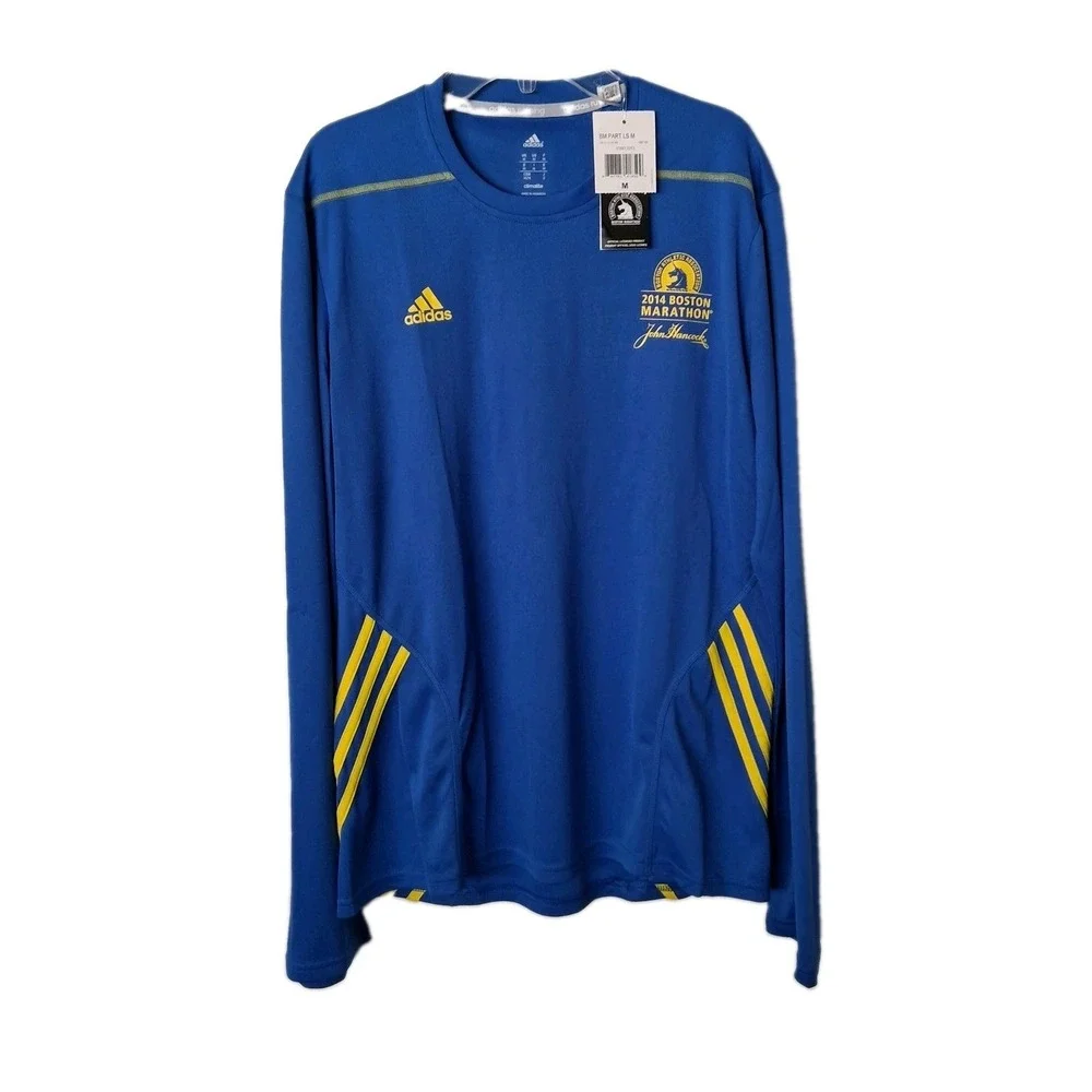 NOS Adidas 2014 Boston Marathon Long Sleeve Shirt Men's Medium Blue Climalite